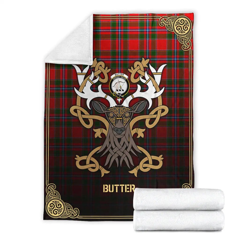 Clan Butter Tartan Crest Premium Blanket Celtic Stag Style GV43 Clan Butter Tartan Today   