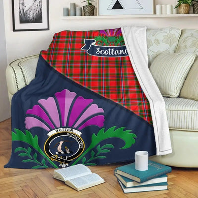 Clan Butter Tartan Crest Premium Blanket Thistle Style