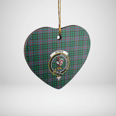 Clan Byres 1 Tartan Crest Heart Ceramic Ornament