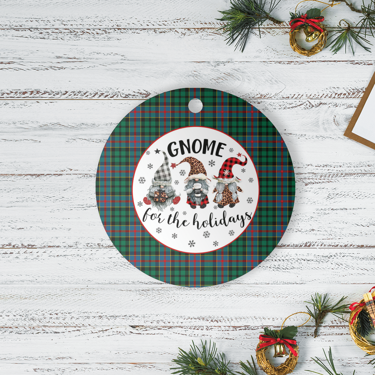 Clan Byres 1 Tartan Gnome Round Ceramic Ornament FG62 Byres 1 Tartan Tartan Christmas   