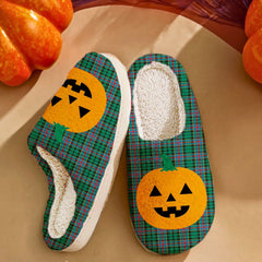 Clan Byres 1 Tartan Halloween Pumpkin Slippers, Fluffy Spooky Slippers TN48 Byres 1 Tartan Tartan Halloween   