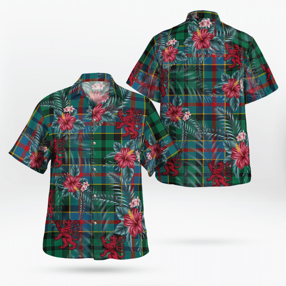 Clan Byres 1 Tartan Scottish Lion Hawaiian Shirt JT85 Byres 1 Tartan Tartan Hawaii Shirt   
