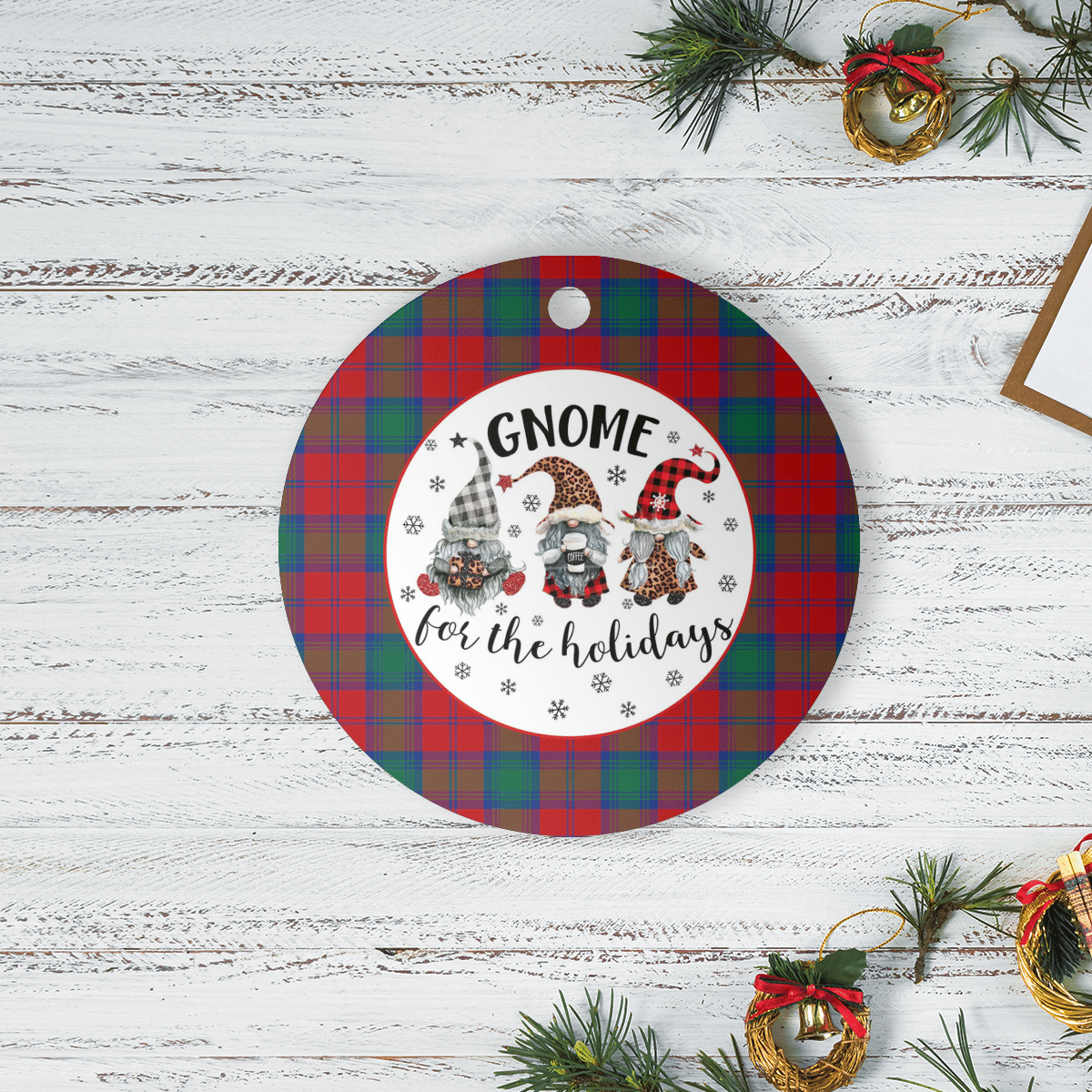Clan Byres 2 Tartan Gnome Round Ceramic Ornament NY22 Byres 2 Tartan Tartan Christmas   