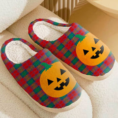 Clan Byres 2 Tartan Halloween Pumpkin Slippers, Fluffy Spooky Slippers XN85 Byres 2 Tartan Tartan Halloween   