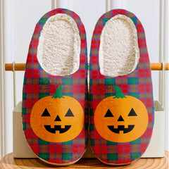 Clan Byres 2 Tartan Halloween Pumpkin Slippers, Fluffy Spooky Slippers XN85 Byres 2 Tartan Tartan Halloween   