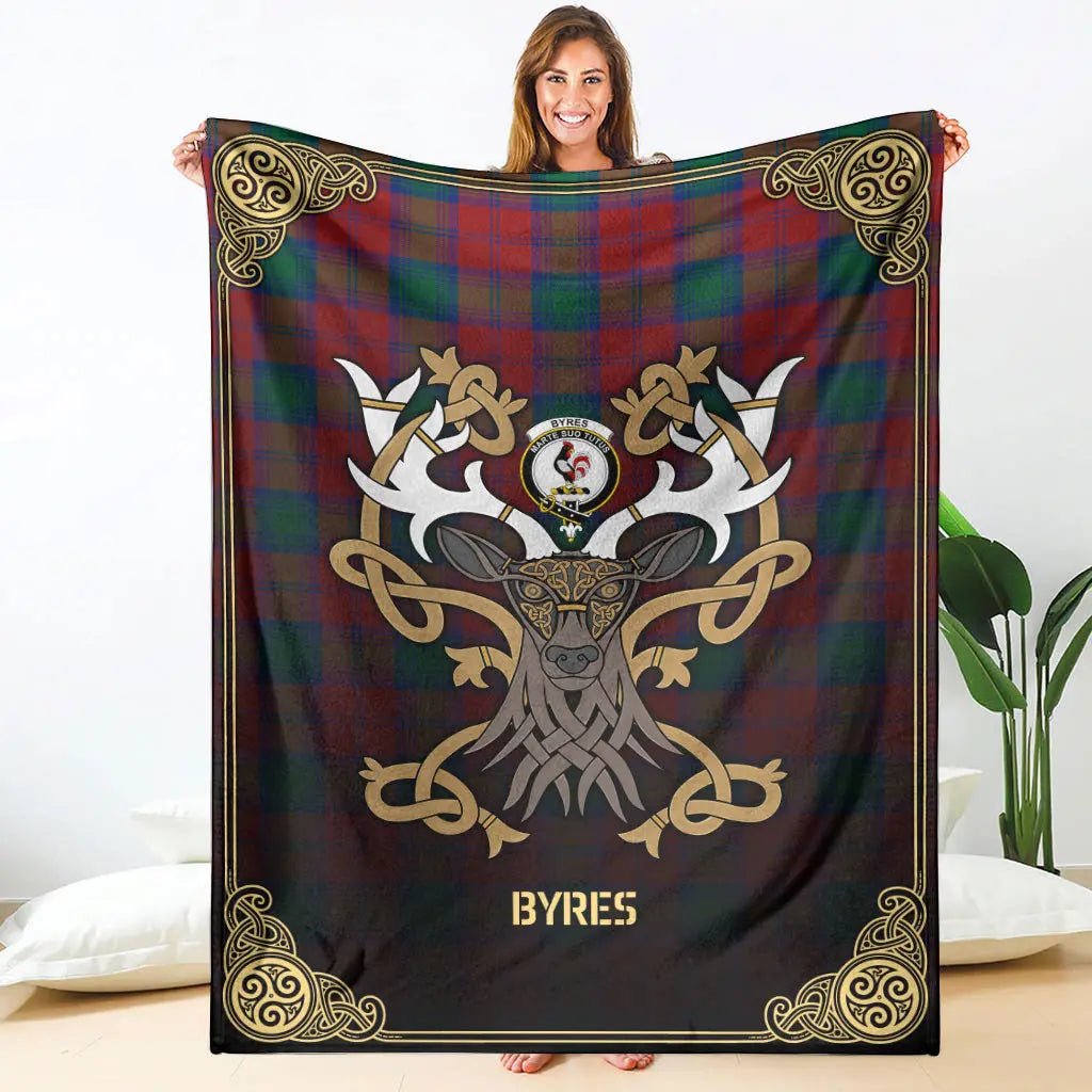 Clan Byres Tartan Crest Premium Blanket Celtic Stag Style DJ97 Clan Byres Tartan Today   