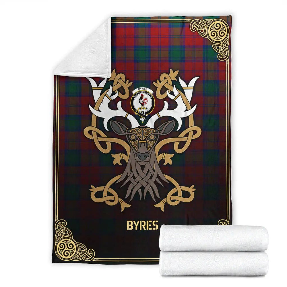 Clan Byres Tartan Crest Premium Blanket Celtic Stag Style DJ97 Clan Byres Tartan Today   