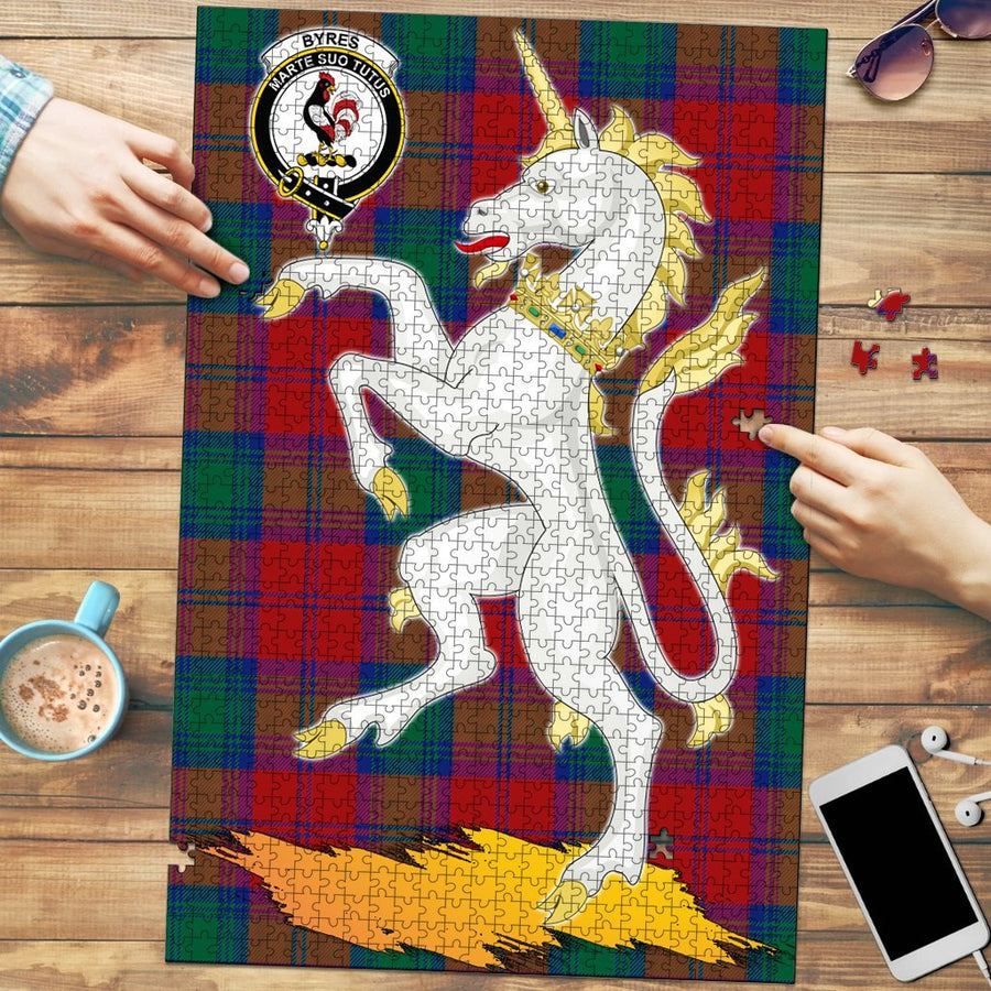 Clan Byres Tartan Crest Unicorn Scotland Jigsaw Puzzles Gift For Family