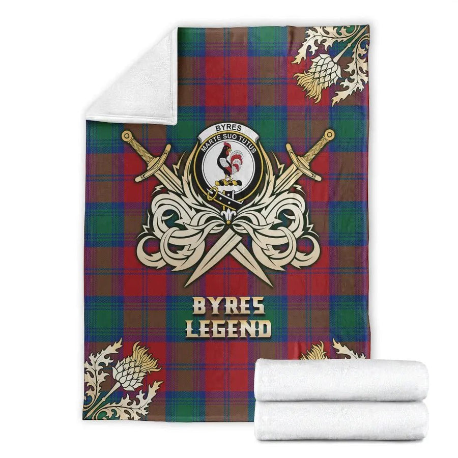 Clan Byres Tartan Gold Courage Symbol Blanket