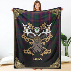 Clan Cairns Tartan Crest Premium Blanket Celtic Stag Style GL48 Clan Cairns Tartan Today   