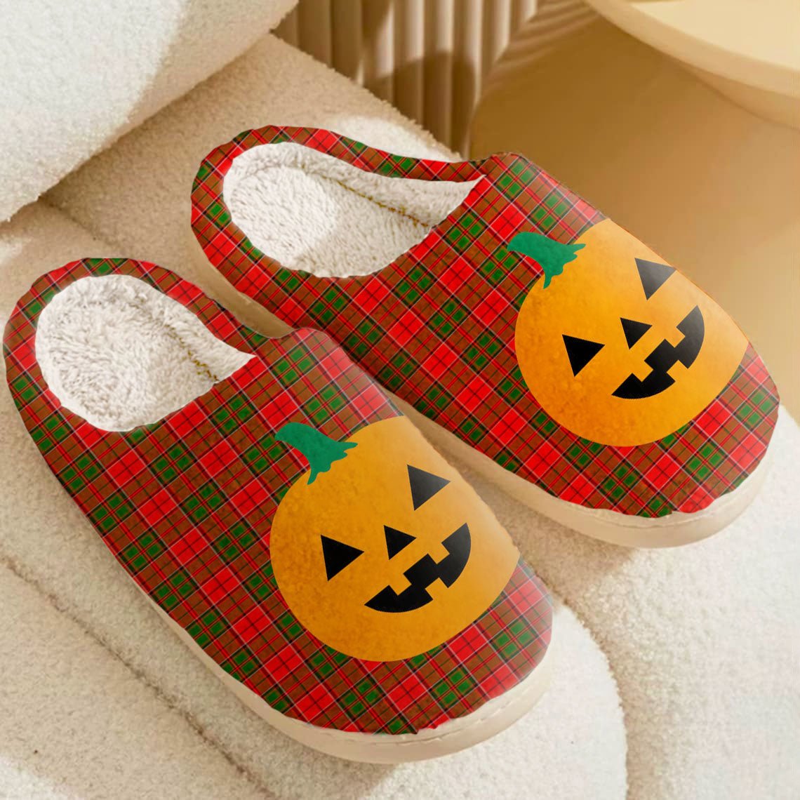 Clan Cairns Tartan Halloween Pumpkin Slippers, Fluffy Spooky Slippers NY55 Cairns Tartan Tartan Halloween   