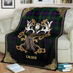Clan Calder (Calder-Campbell) Tartan Crest Premium Blanket Celtic Stag Style WR44 Clan Calder Tartan Today   
