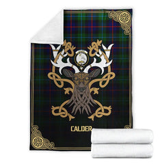 Clan Calder (Calder-Campbell) Tartan Crest Premium Blanket Celtic Stag Style WR44 Clan Calder Tartan Today   