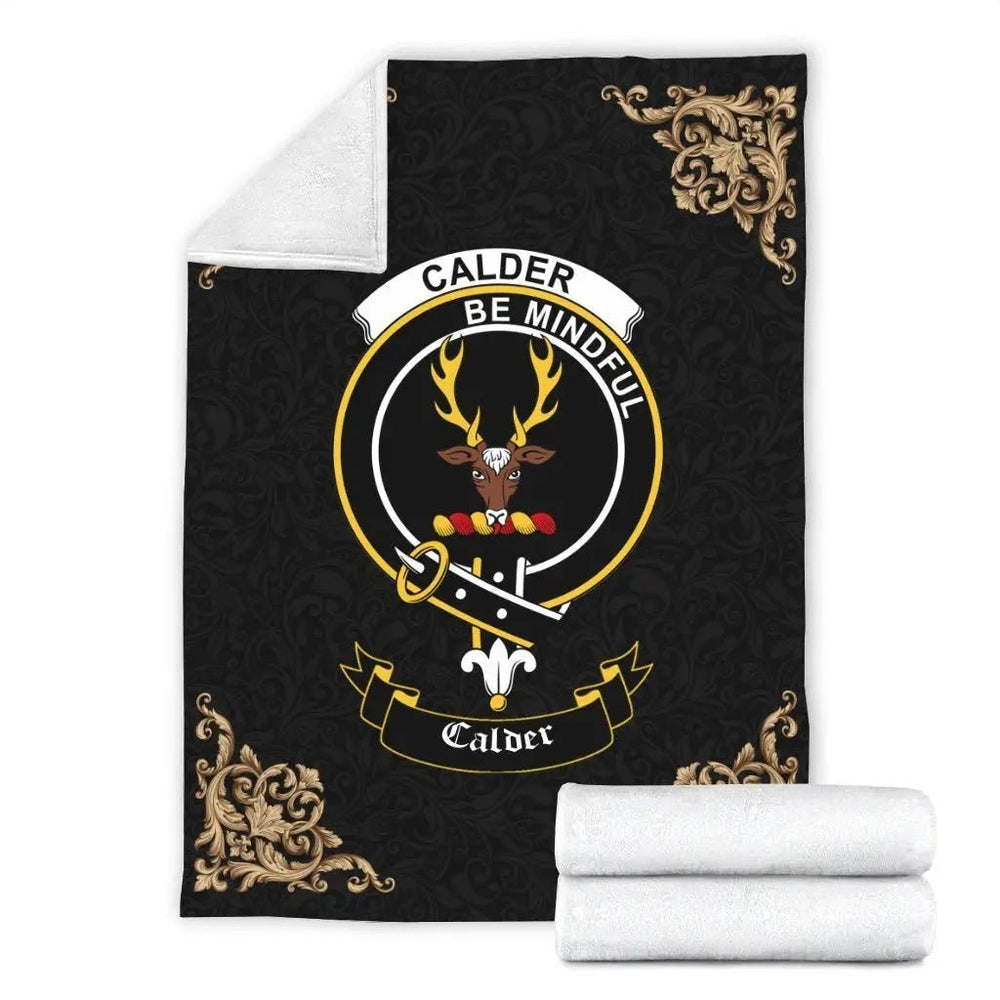 Clan Calder Crest Tartan Premium Blanket Black PE27 Clan Calder Tartan Today   