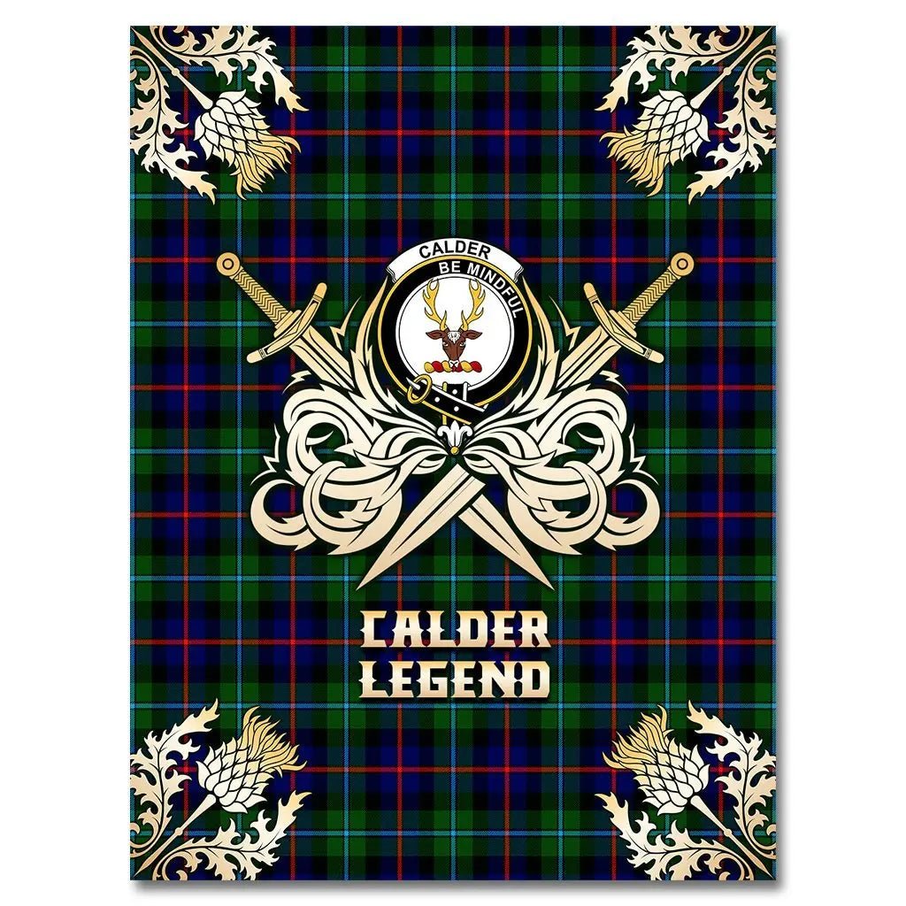 Clan Calder Modern Tartan Gold Courage Symbol Blanket HP99 Clan Calder Tartan Today   