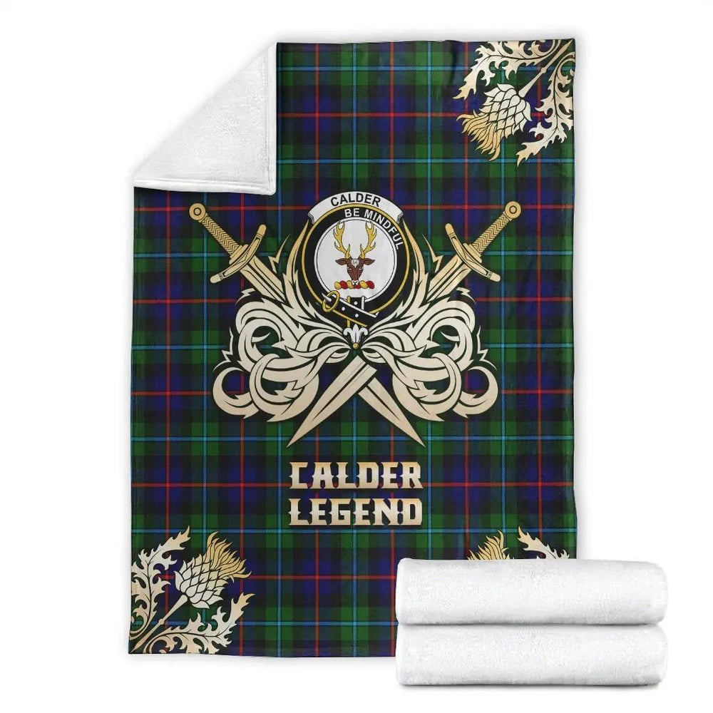 Clan Calder Modern Tartan Gold Courage Symbol Blanket HP99 Clan Calder Tartan Today   