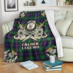 Clan Calder Modern Tartan Gold Courage Symbol Blanket HP99 Clan Calder Tartan Today   