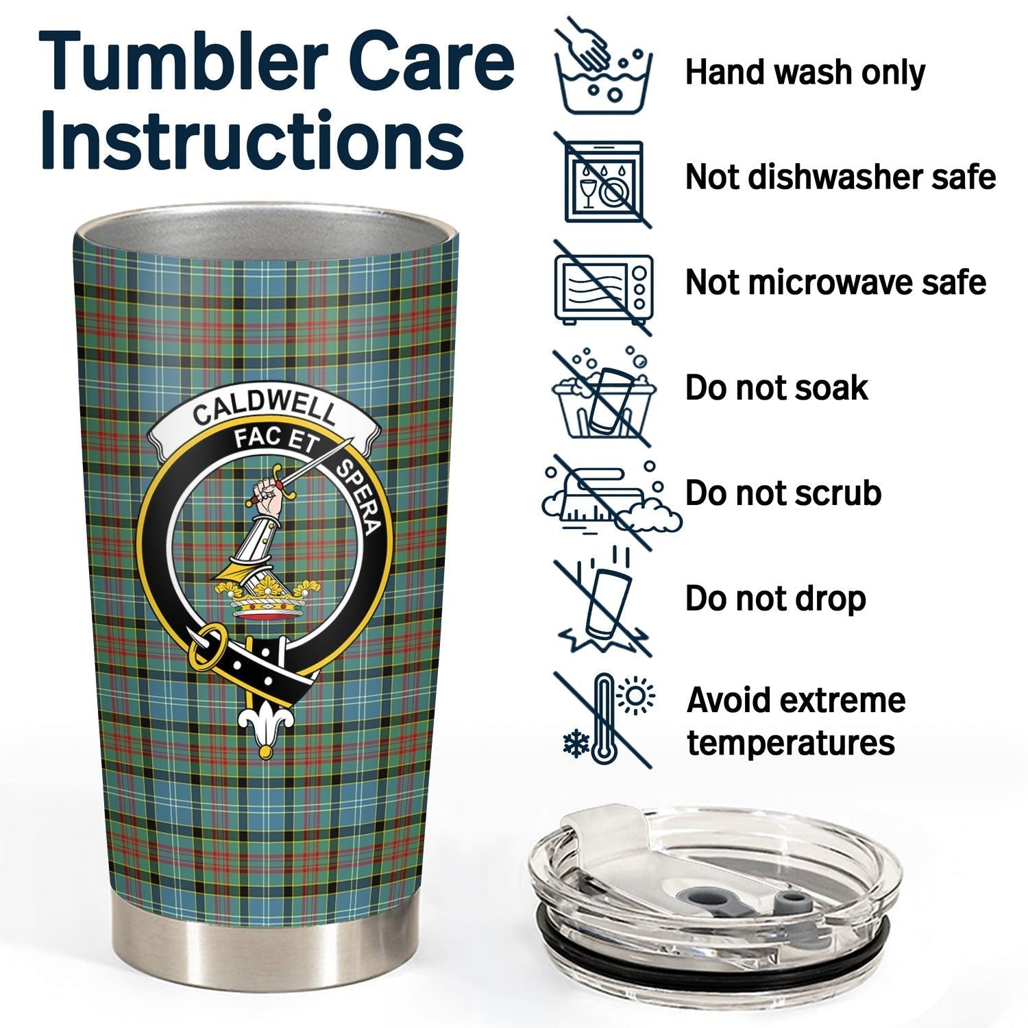 Clan Caldwell Tartan Crest Tumbler VM83 Clan Hall Tartan Today   