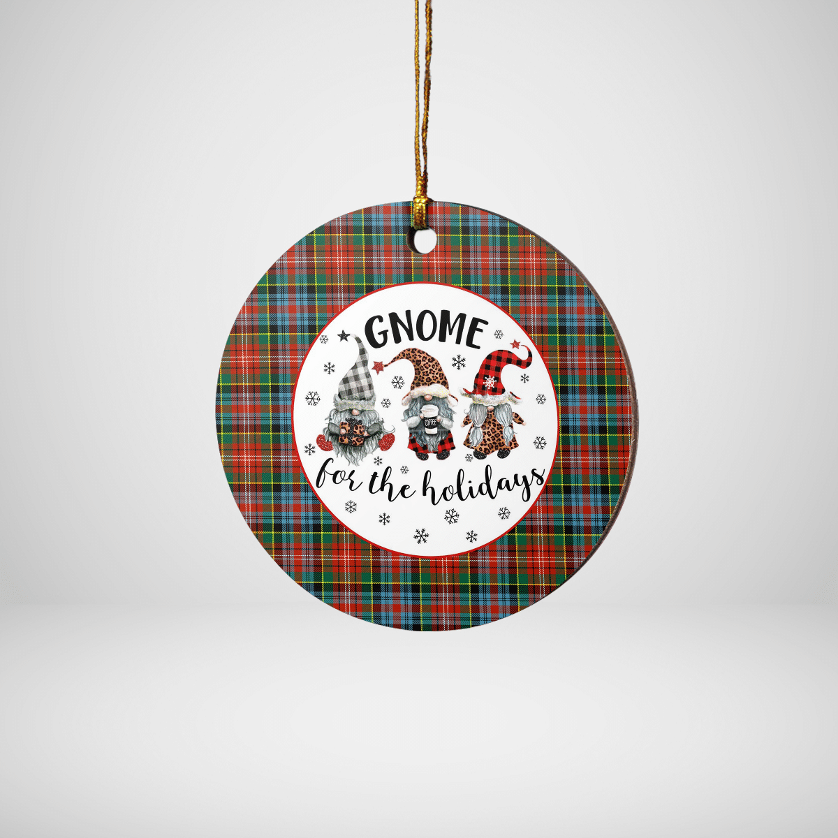 Clan Caledonia Ancient Tartan Gnome Round Ceramic Ornament GA75 Caledonia Ancient Tartan Tartan Christmas   