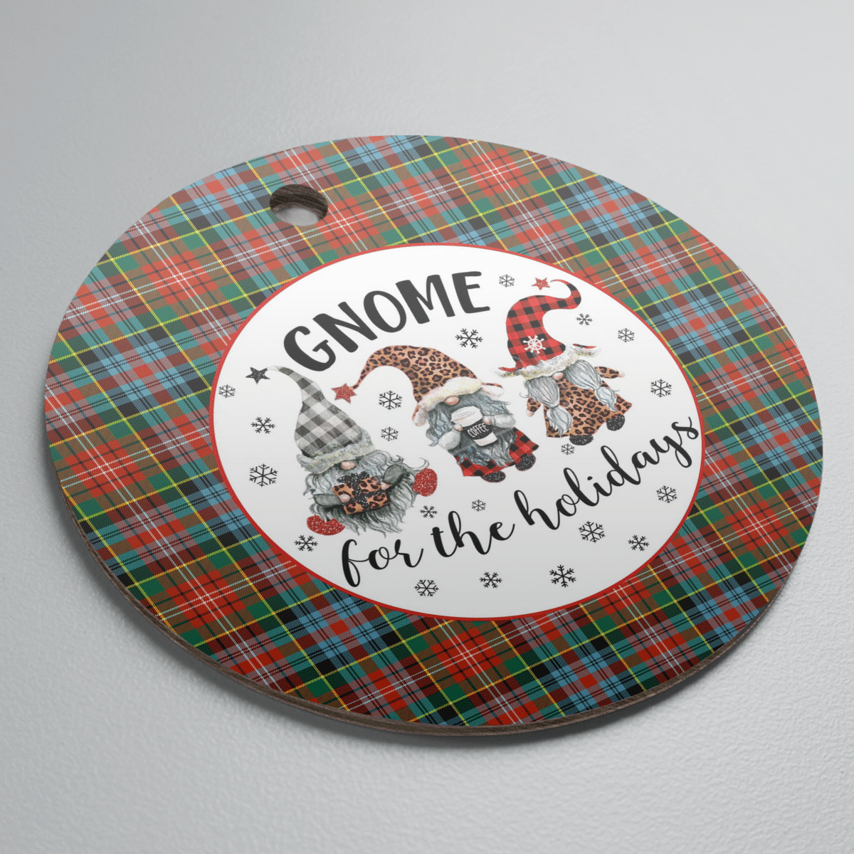 Clan Caledonia Ancient Tartan Gnome Round Ceramic Ornament GA75 Caledonia Ancient Tartan Tartan Christmas   