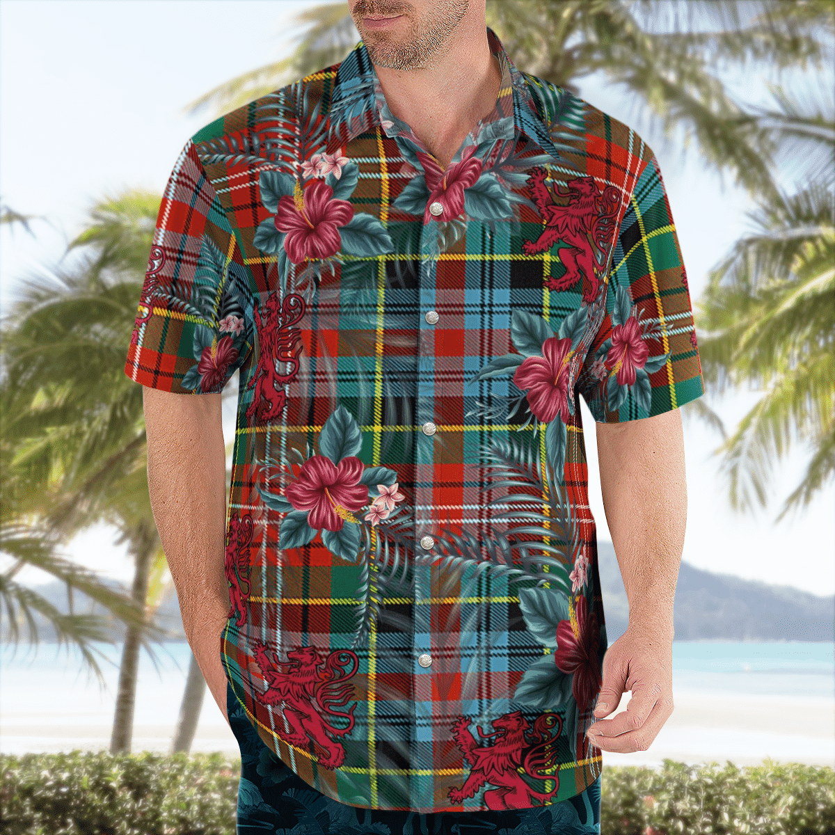Clan Caledonia Ancient Tartan Scottish Lion Hawaiian Shirt KN98 Caledonia Ancient Tartan Tartan Hawaii Shirt   