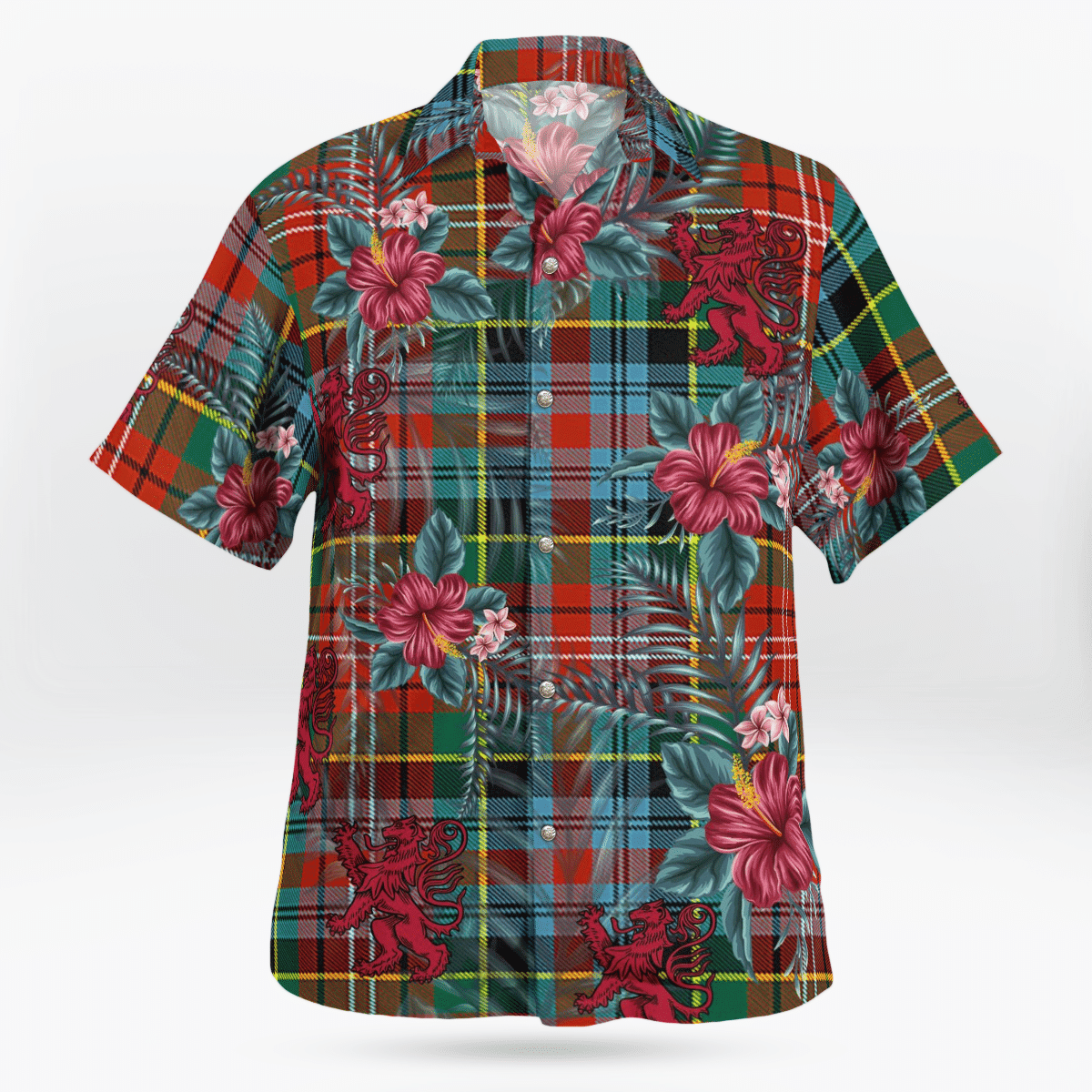 Clan Caledonia Ancient Tartan Scottish Lion Hawaiian Shirt KN98 Caledonia Ancient Tartan Tartan Hawaii Shirt   
