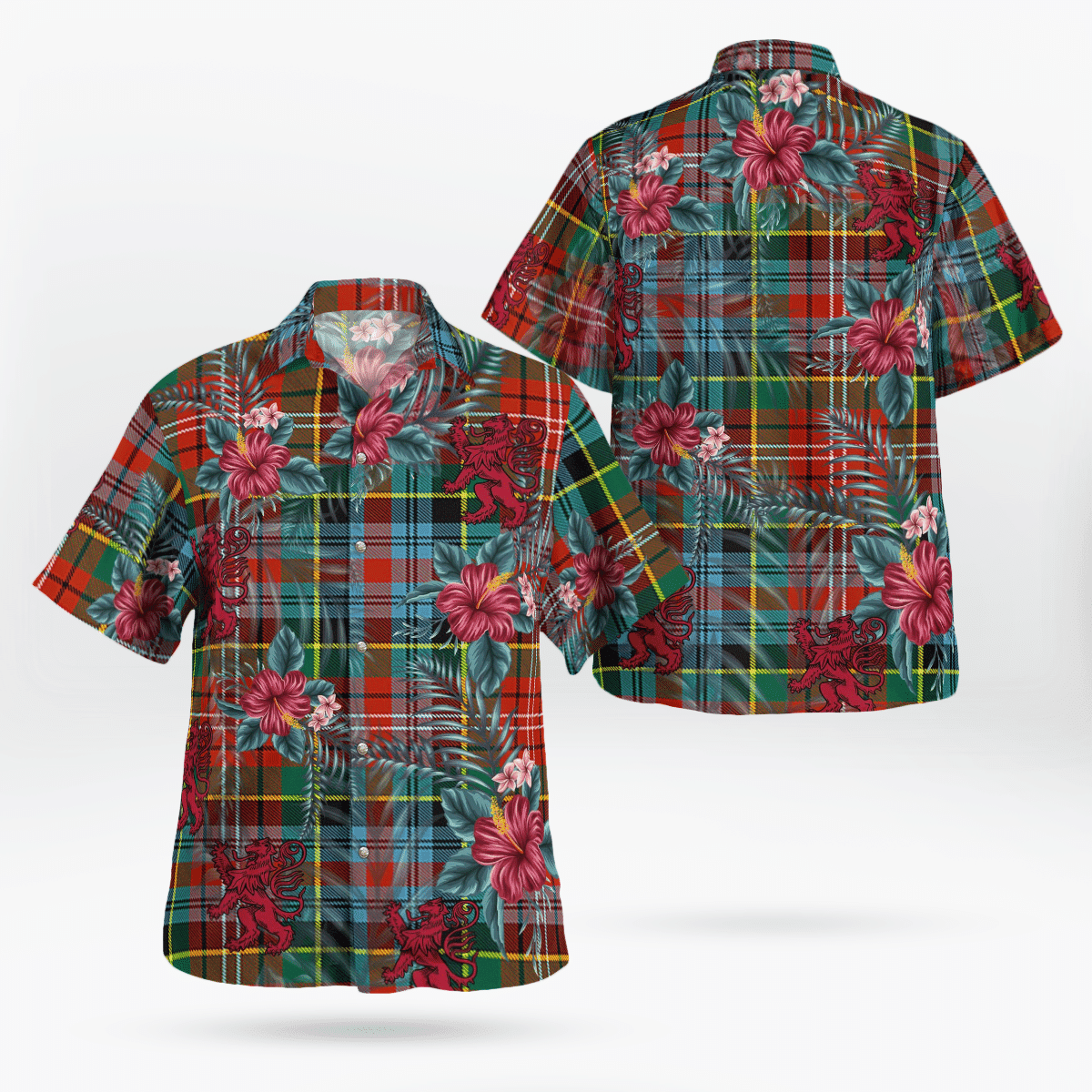 Clan Caledonia Ancient Tartan Scottish Lion Hawaiian Shirt KN98 Caledonia Ancient Tartan Tartan Hawaii Shirt   