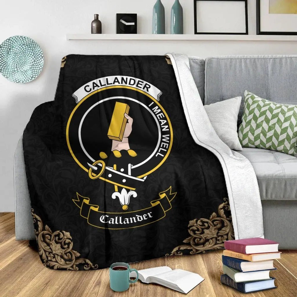 Clan Callander Crest Tartan Premium Blanket Black FU20 Clan Callander Tartan Today   