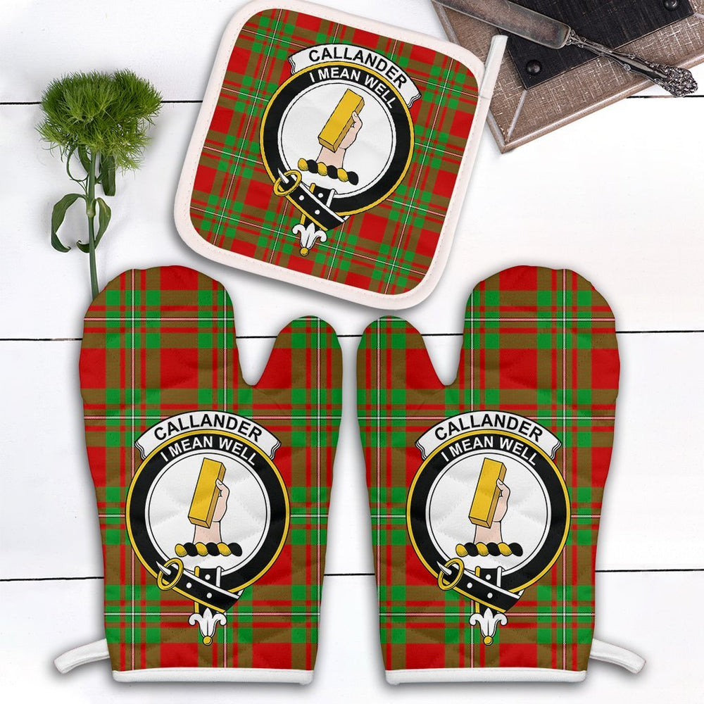 Clan Callander Modern Tartan Crest Oven Mitt And Pot Holder (2 Oven Mitts + 1 Pot Holder) WE34 Clan Callander Tartan Today   