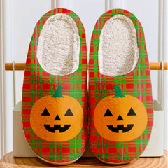 Clan Callander Modern Tartan Halloween Pumpkin Slippers, Fluffy Spooky Slippers YK84 Callander Modern Tartan Tartan Halloween   