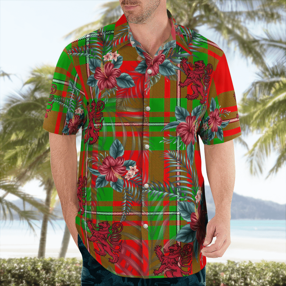 Clan Callander Modern Tartan Scottish Lion Hawaiian Shirt BR67 Callander Modern Tartan Tartan Hawaii Shirt   