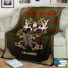 Clan Callender Tartan Crest Premium Blanket Celtic Stag Style RV47  Tartan Today   