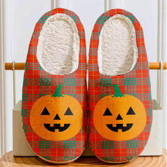Clan Cameron Ancient Tartan Halloween Pumpkin Slippers, Fluffy Spooky Slippers KJ32 Cameron Ancient Tartan Tartan Halloween   
