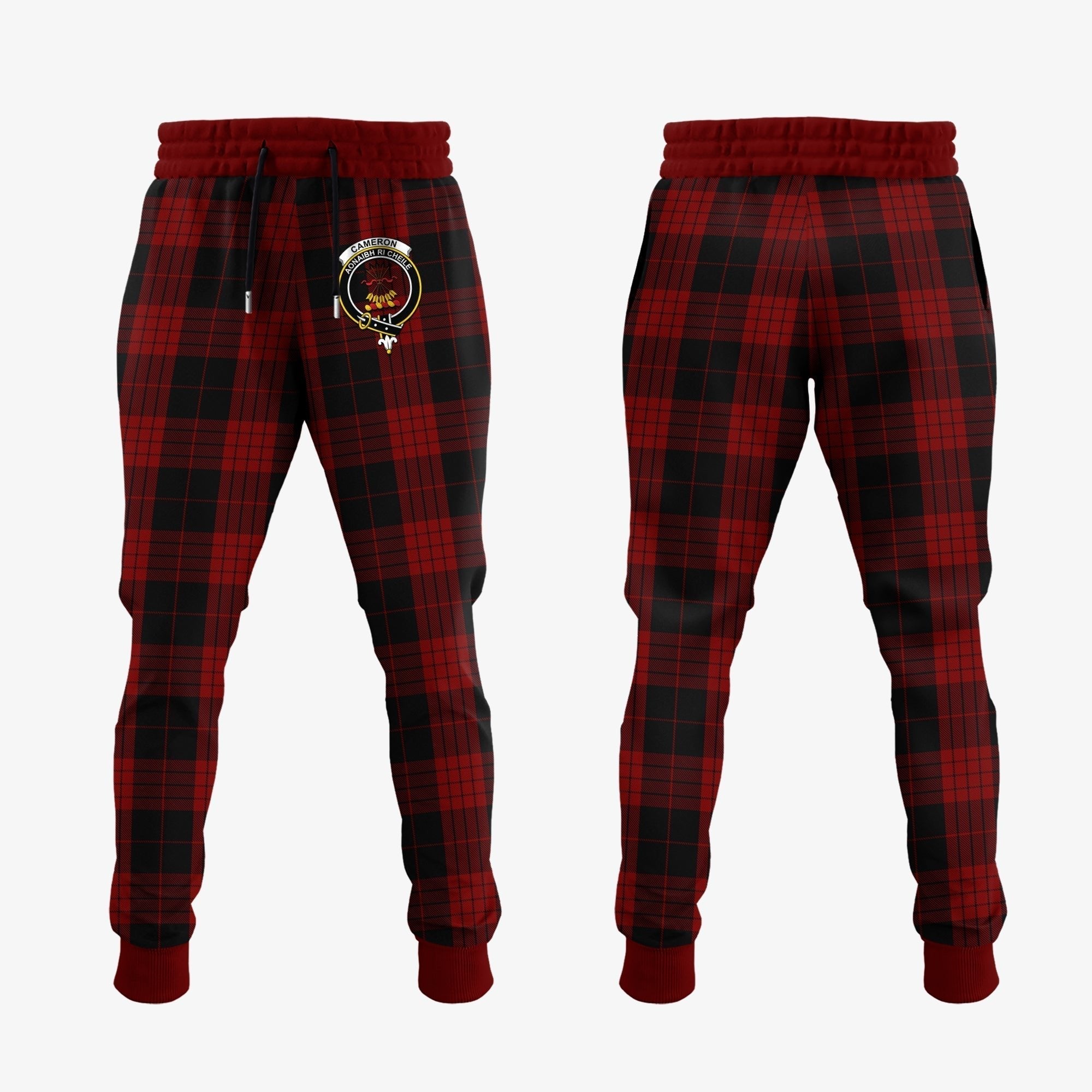 Clan Cameron Black And Red Tartan Crest Jogger Sweatpants MW18 Clan Cameron Tartan Today   