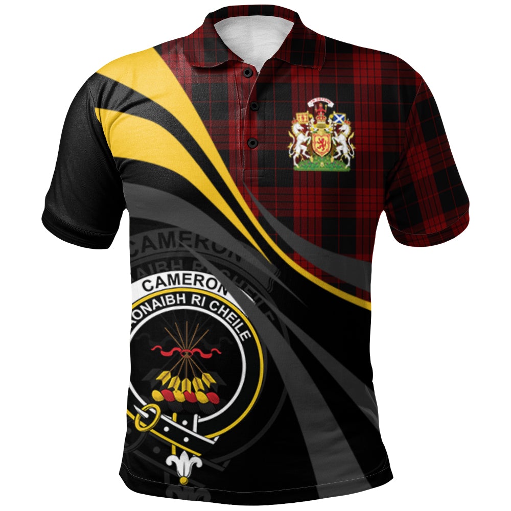 Clan Cameron Black and Red Tartan Polo Shirt - Royal Coat Of Arms Style SS71 Cameron Black and Red Tartan Tartan Polo   