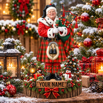 Clan Cameron Modern Tartan Christmas Piper Plaque with Custom Photo & Name