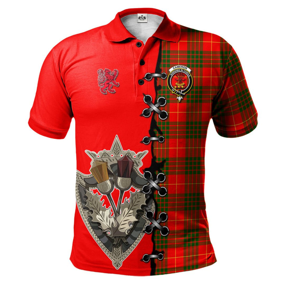 Clan Cameron Modern Tartan Polo Shirt - Lion Rampant And Celtic Thistle Style HM91 Cameron Modern Tartan Tartan Polo   