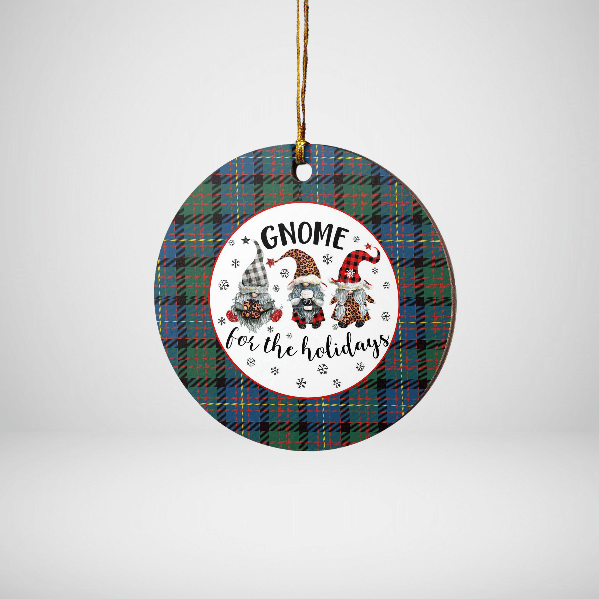 Clan Cameron of Erracht Ancient Tartan Gnome Round Ceramic Ornament ZY78 Cameron of Erracht Ancient Tartan Tartan Christmas   