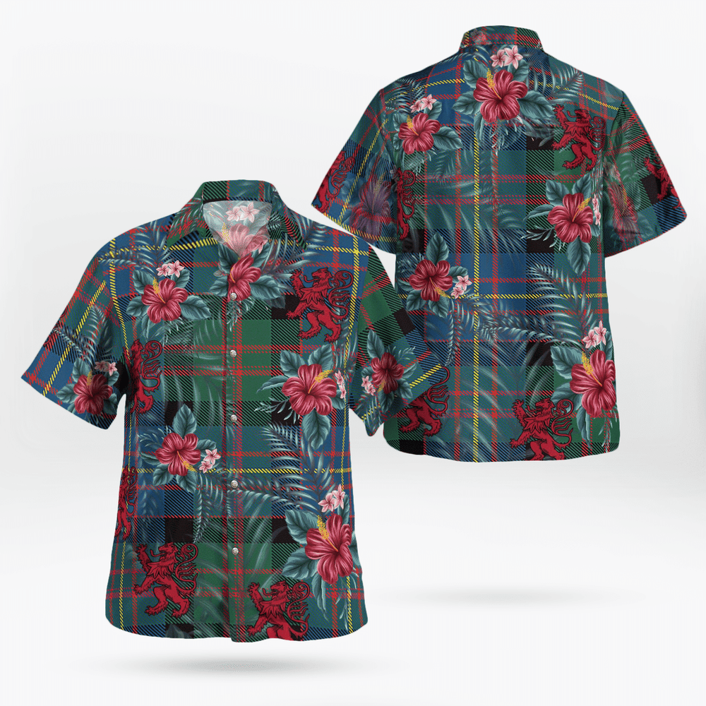 Clan Cameron of Erracht Ancient Tartan Scottish Lion Hawaiian Shirt RH23 Cameron of Erracht Ancient Tartan Tartan Hawaii Shirt   