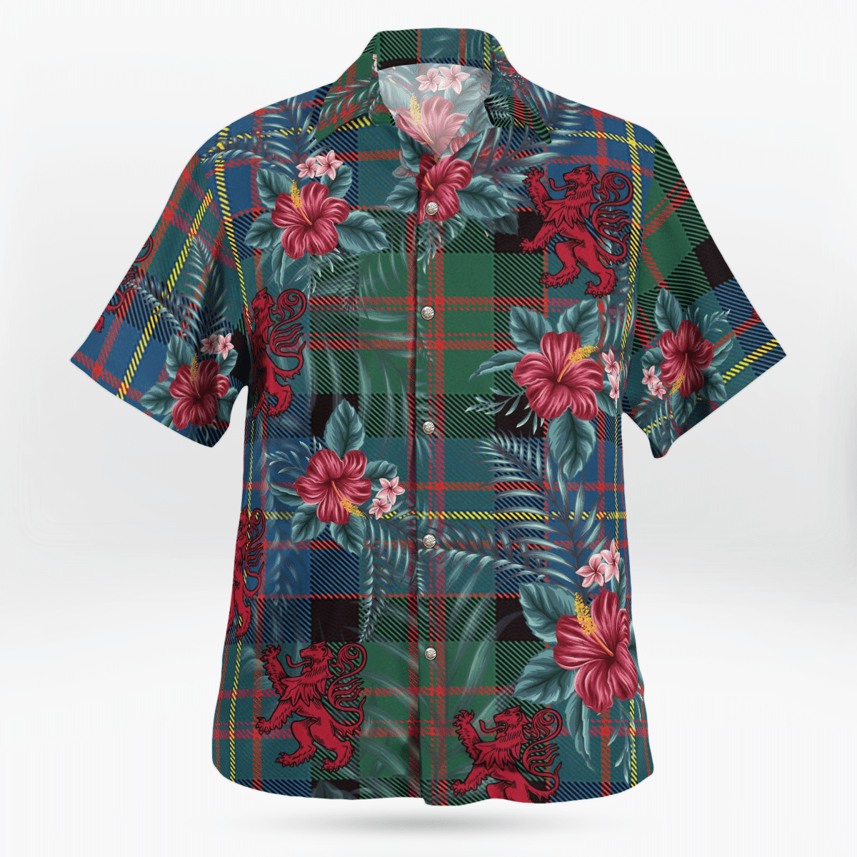 Clan Cameron of Erracht Ancient Tartan Scottish Lion Hawaiian Shirt RH23 Cameron of Erracht Ancient Tartan Tartan Hawaii Shirt   