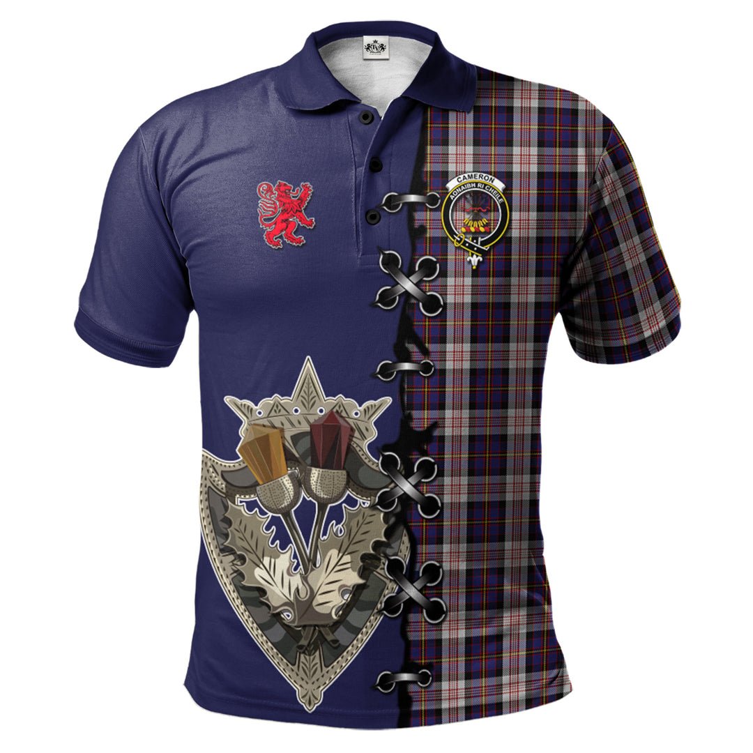 Clan Cameron of Erracht Dress Tartan Polo Shirt - Lion Rampant And Celtic Thistle Style UP12 Cameron of Erracht Dress Tartan Tartan Polo   