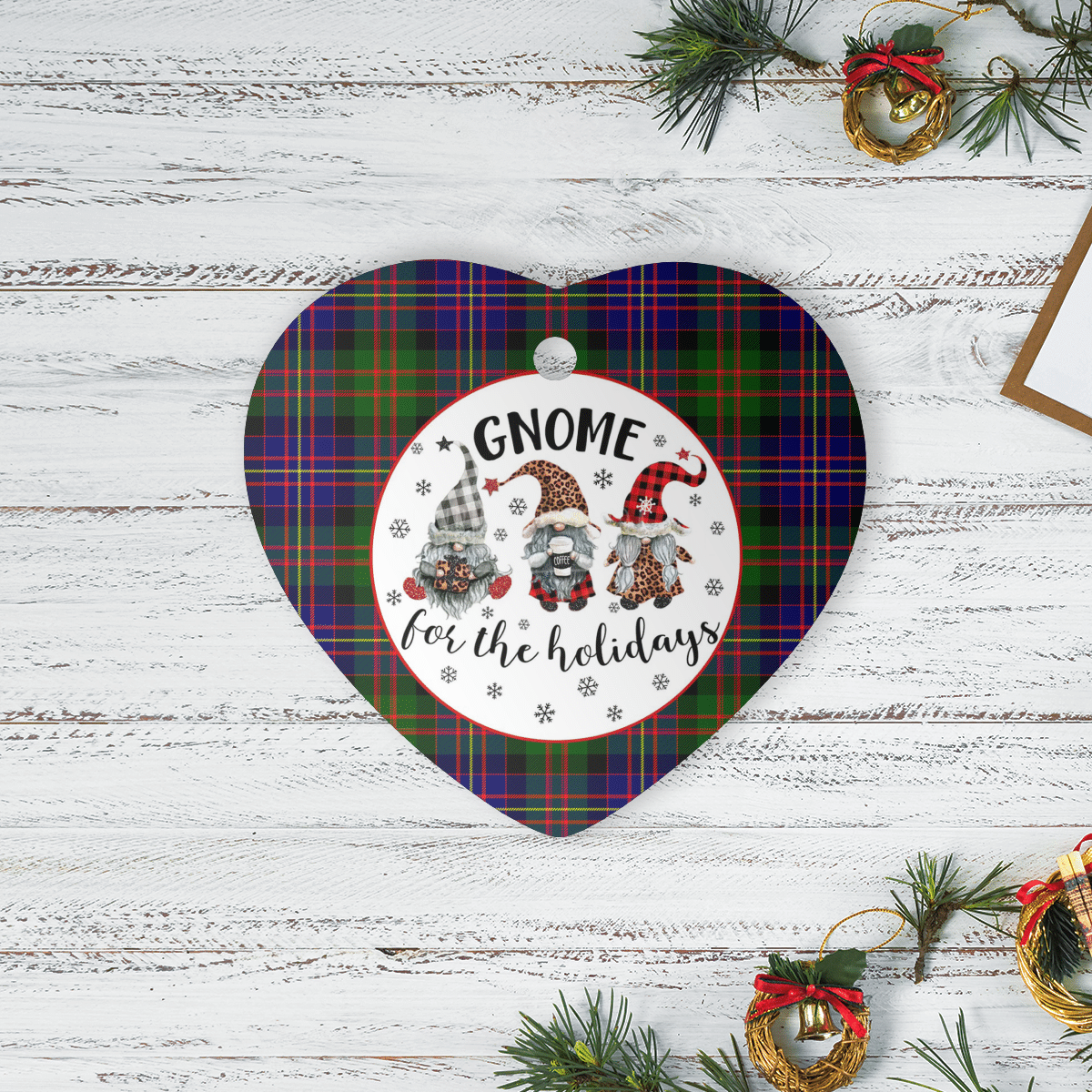 Clan Cameron of Erracht Modern Tartan Gnome Heart Ceramic Ornament DZ48 Cameron of Erracht Modern Tartan Gnome Tartan Christmas   
