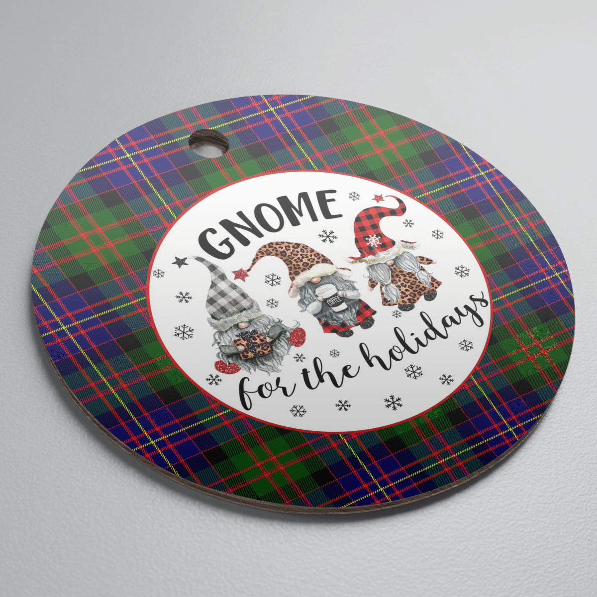Clan Cameron of Erracht Modern Tartan Gnome Round Ceramic Ornament QM92 Cameron of Erracht Modern Tartan Tartan Christmas   