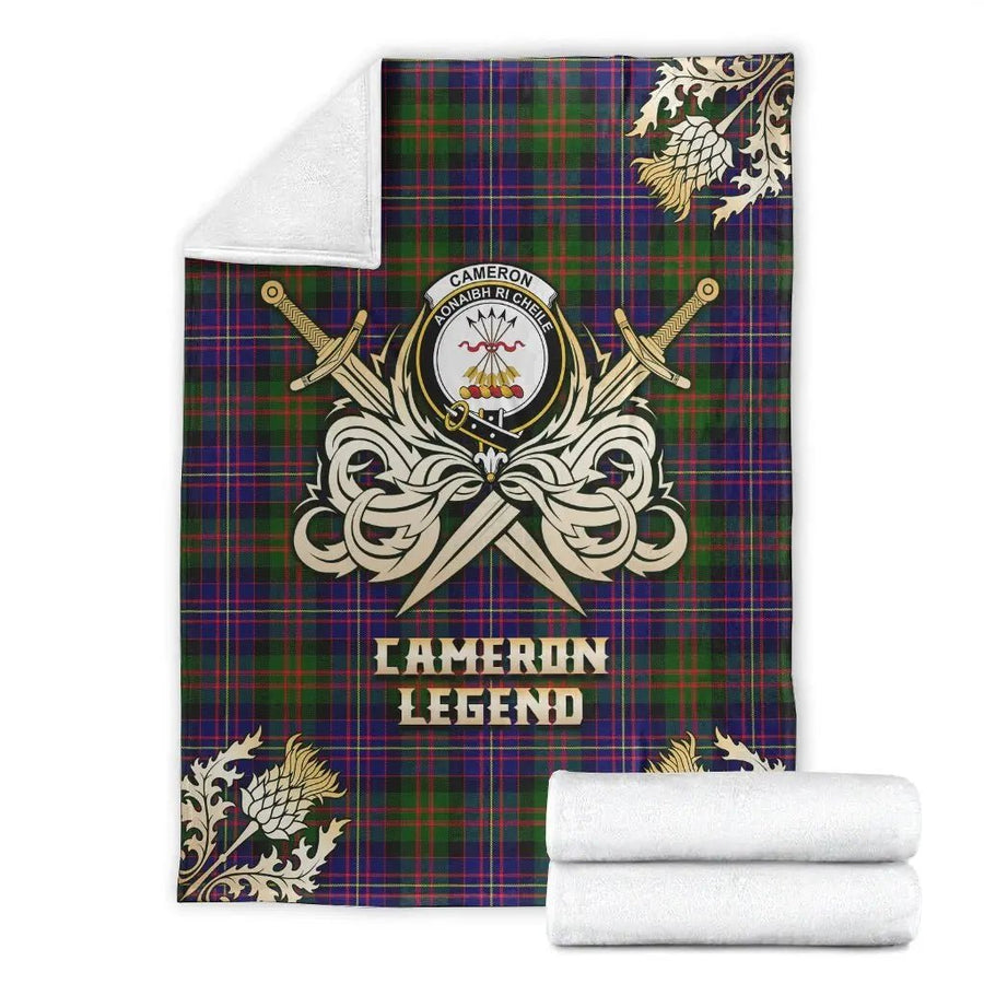 Clan Cameron of Erracht Modern Tartan Gold Courage Symbol Blanket