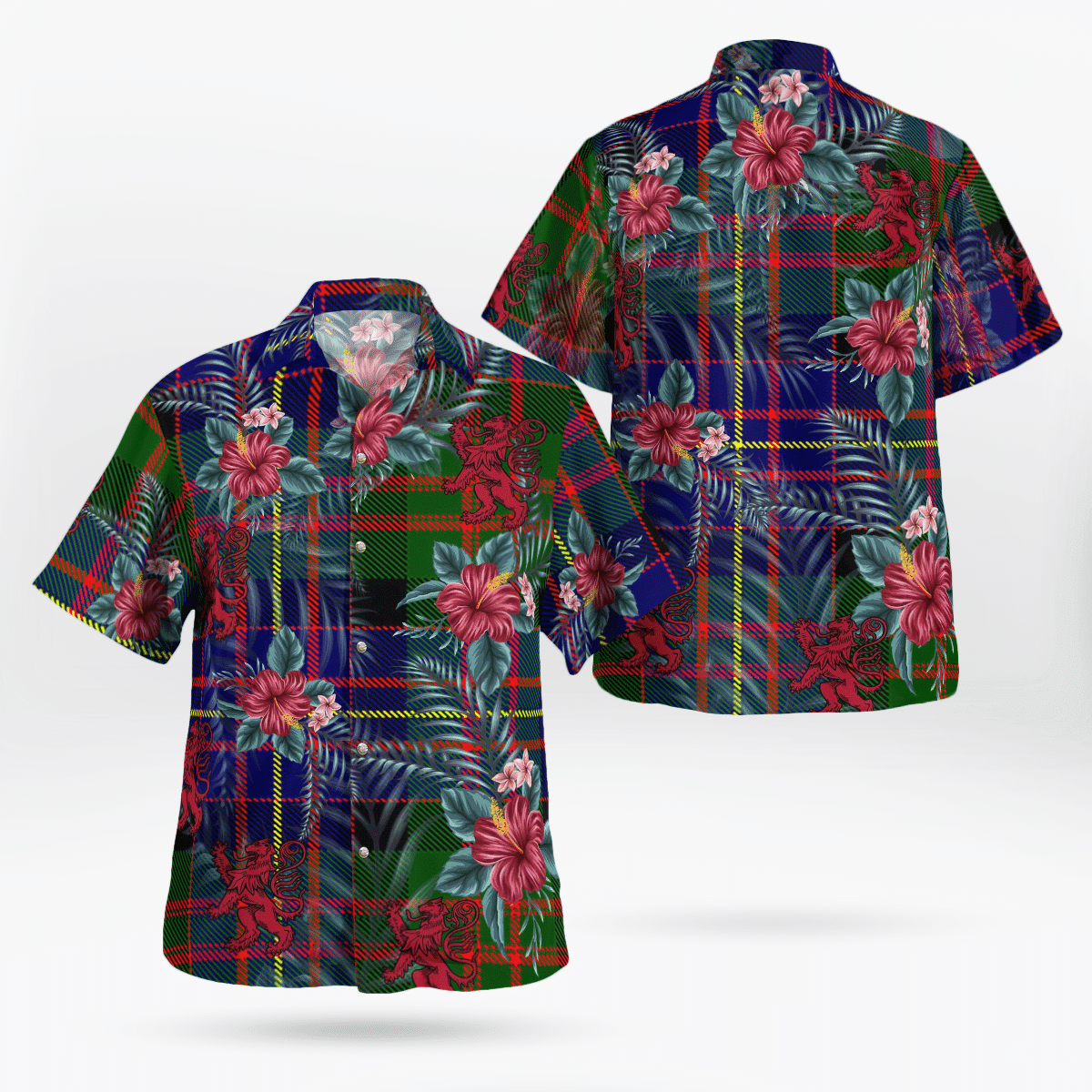 Clan Cameron of Erracht Modern Tartan Scottish Lion Hawaiian Shirt DY92 Cameron of Erracht Modern Tartan Tartan Hawaii Shirt   