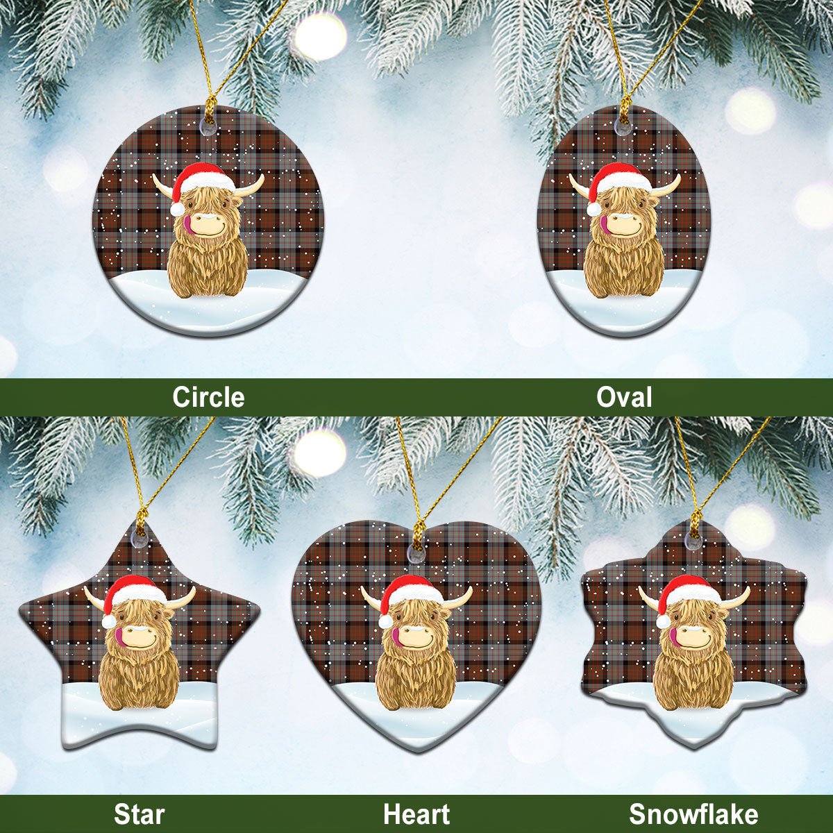 Clan Cameron of Erracht Weathered Tartan Christmas Ceramic Ornament Highland Cows Style BI50 Cameron of Erracht Weathered Tartan Tartan Ornament   