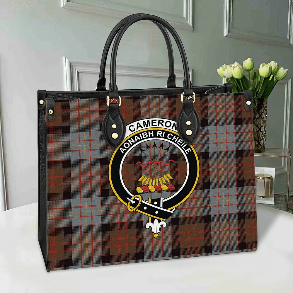 Clan Cameron Of Erracht Weathered Tartan Crest Leather Bag DA33 Clan Cameron Tartan Today   