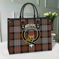 Clan Cameron Of Erracht Weathered Tartan Crest Leather Bag DA33 Clan Cameron Tartan Today   
