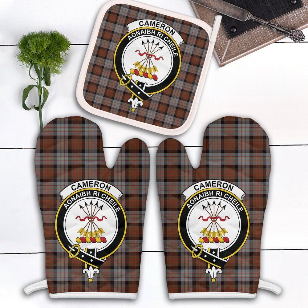 Clan Cameron Of Erracht Weathered Tartan Crest Oven Mitt And Pot Holder (2 Oven Mitts + 1 Pot Holder) QA50 Clan Cameron Tartan Today   