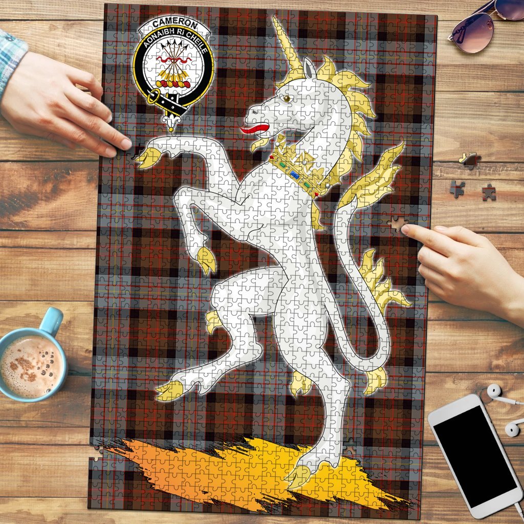 Clan Cameron of Erracht Weathered Tartan Crest Unicorn Scotland Jigsaw Puzzles Gift For Family OL26 Clan Cameron Tartan Today   